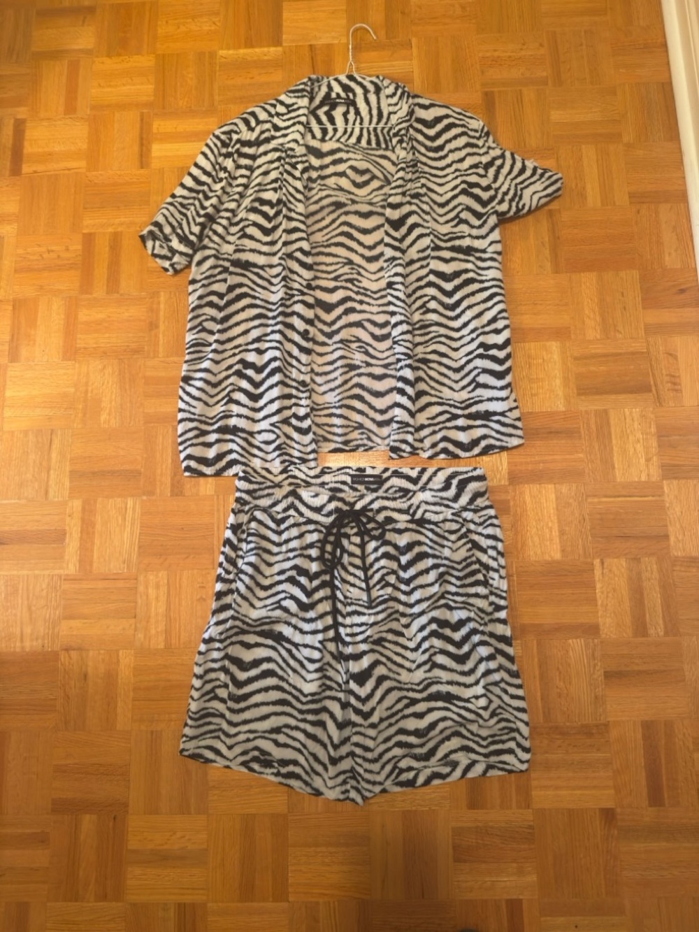Zebra Print Short Sleeve Top & Shorts Set - Black and White